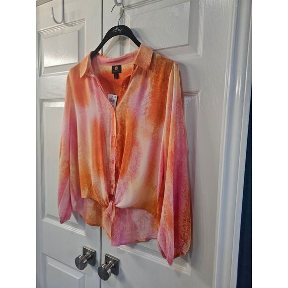 NWT JM Collection Petite Dye Dreams Tie-Front Blouse PXL Tangerine - Picture 8 of 15